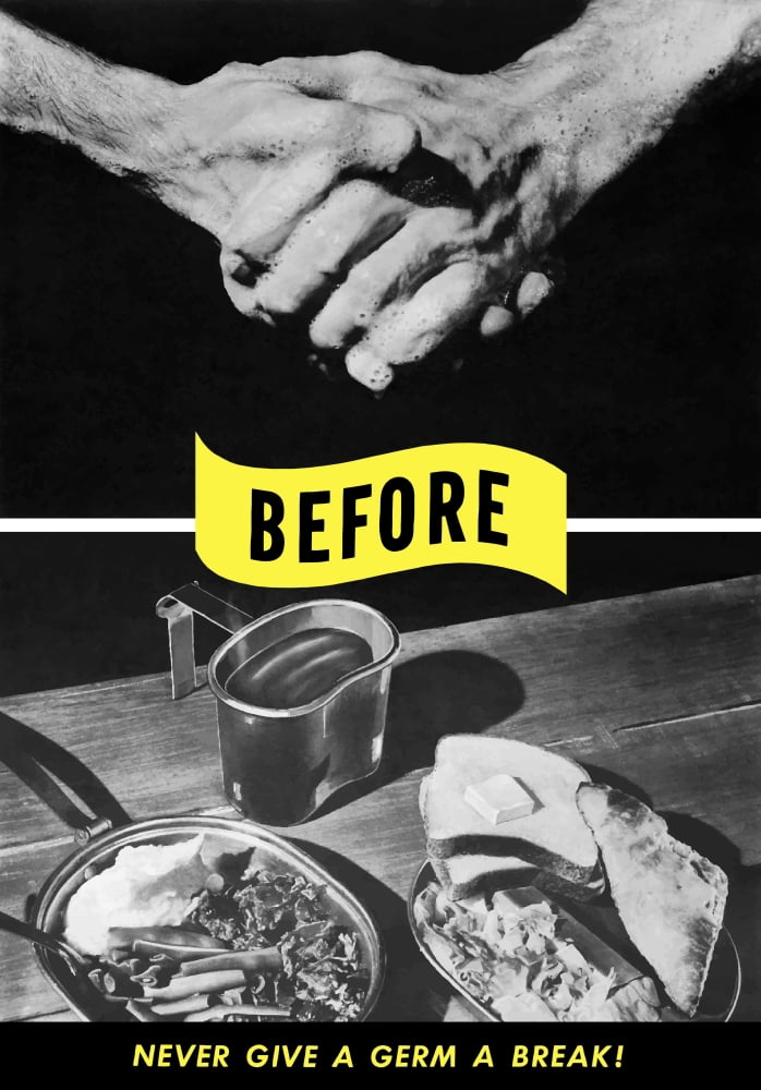 Vintage World War II poster of two soapy hands washing up Canvas Art - John ParrotStocktrek Images (24 x 34)