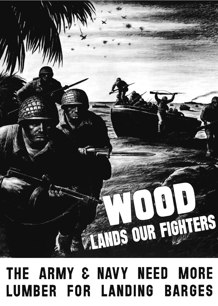 Vintage World War II poster showing combat troops assault on a beach Canvas Art - John ParrotStocktrek Images (12 x 17)