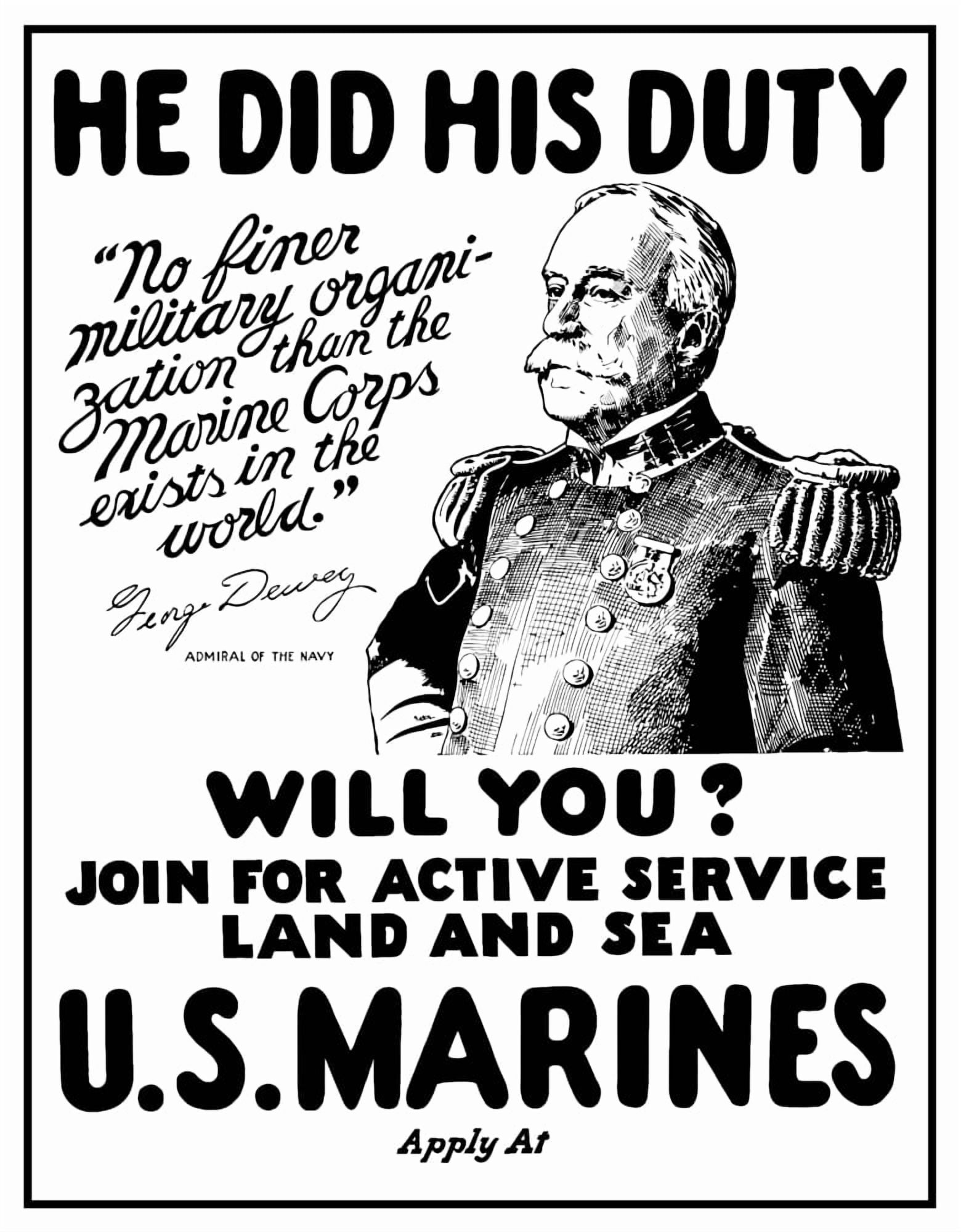 Vintage World War One poster of Admiral George Dewey Canvas Art - John ParrotStocktrek Images (13 x 16)