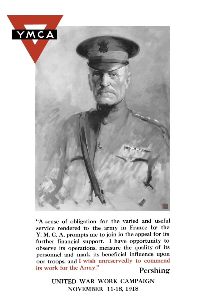 Vintage World War One poster of General John Pershing and the YMCA logo Canvas Art - John ParrotStocktrek Images (24 x 35)