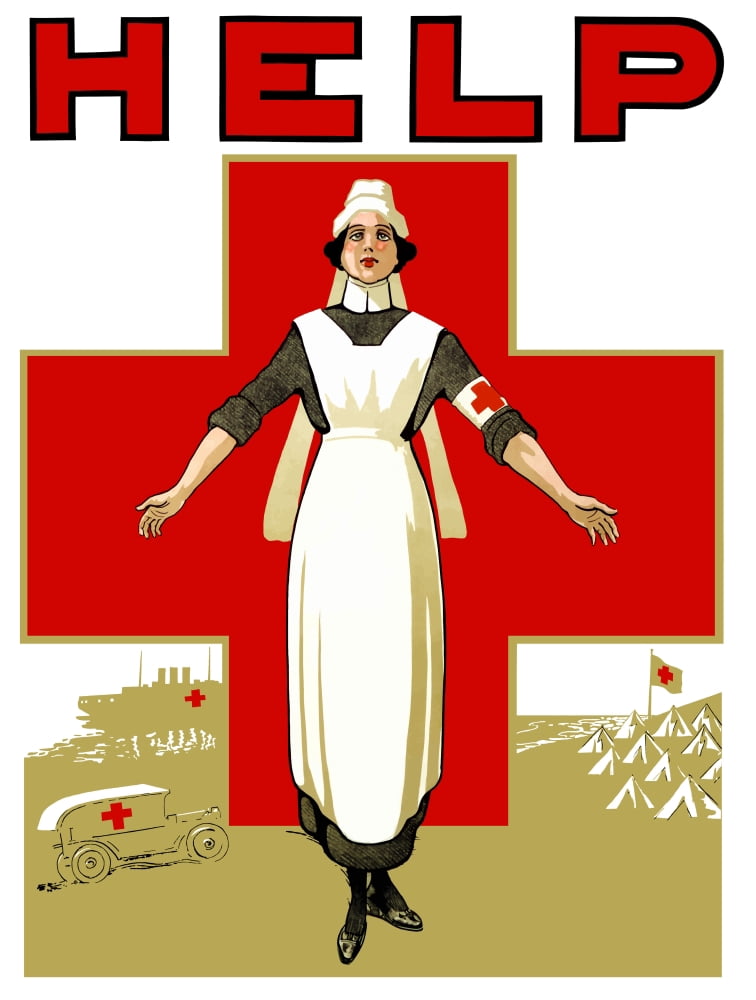 Vintage World War One poster of a Red Cross nurse holding out her arms Canvas Art - John ParrotStocktrek Images (25 x 33)