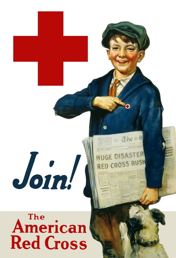 Vintage World War One poster of a smiling paper delivery boy with his dog Canvas Art - John ParrotStocktrek Images (24 x 34)