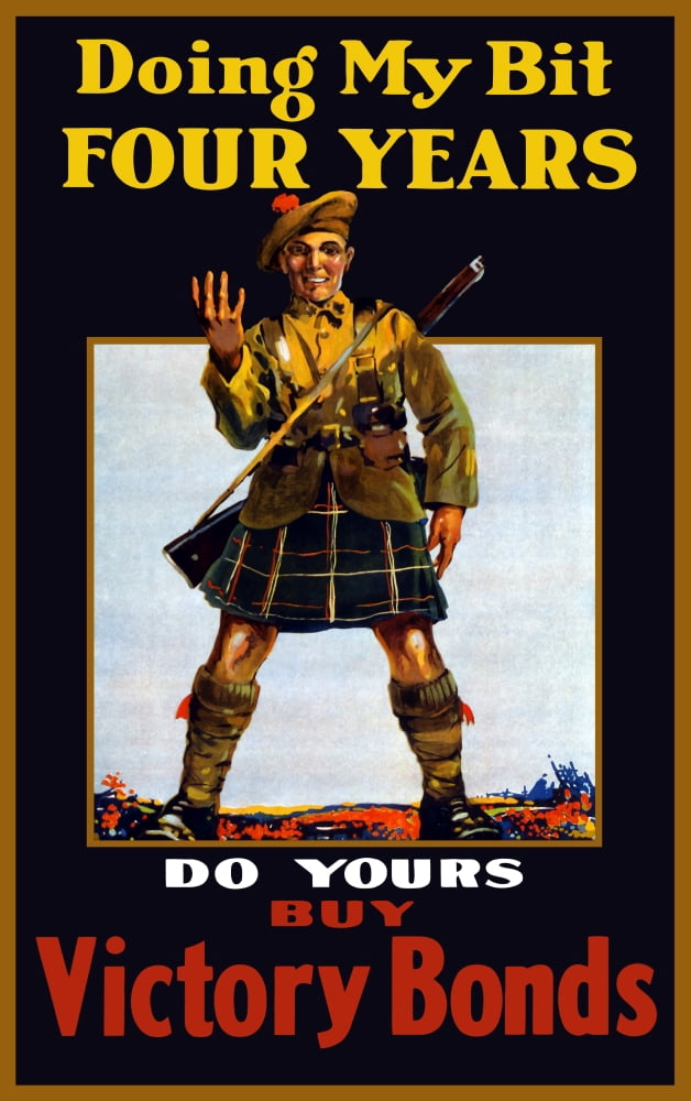 Vintage World War One poster of a soldier holding up four fingers Canvas Art - John ParrotStocktrek Images (12 x 18)