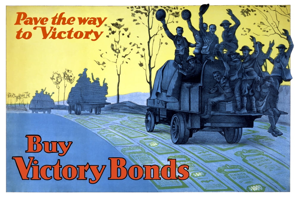 Vintage World War One poster of a truck full of soldiers Canvas Art - John ParrotStocktrek Images (35 x 23)