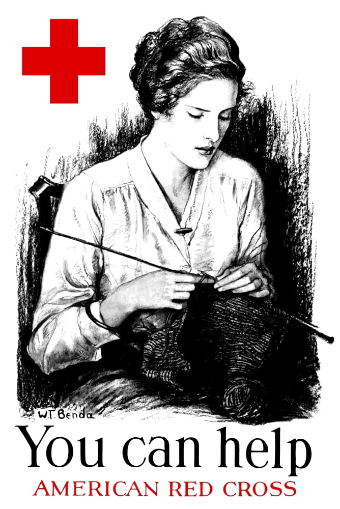 Vintage World War One poster of a young woman knitting Canvas Art - John ParrotStocktrek Images (12 x 18)