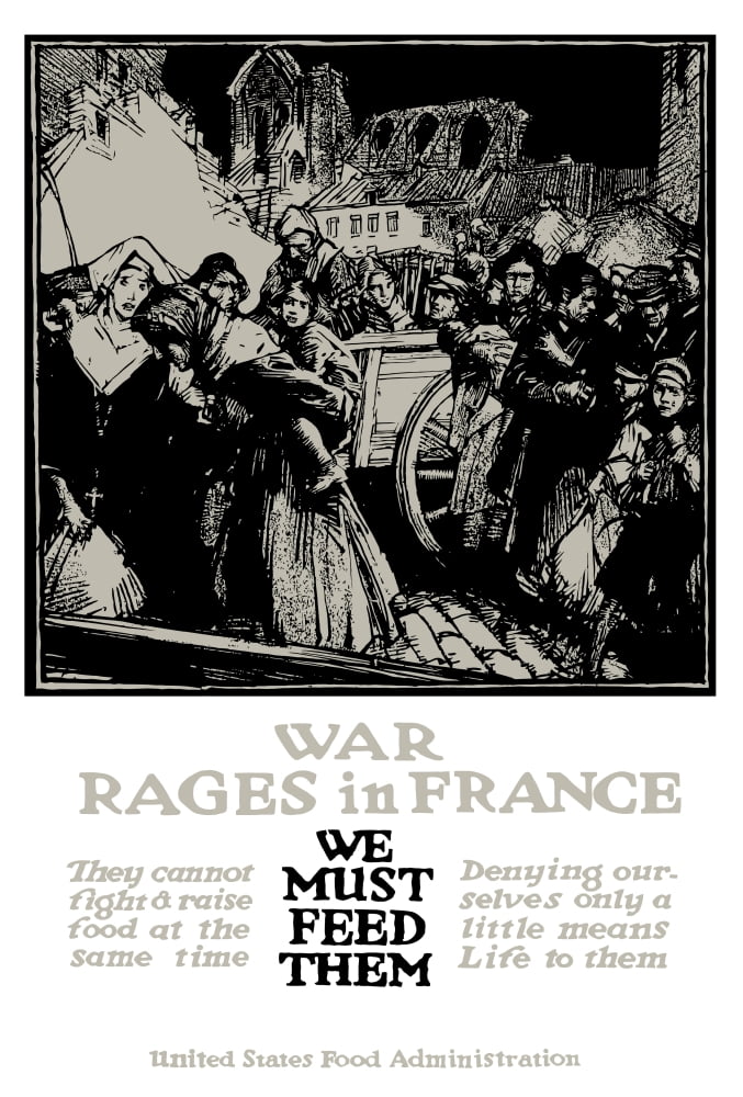 Vintage World War One poster of refugees from war torn France Canvas Art - John ParrotStocktrek Images (23 x 34)
