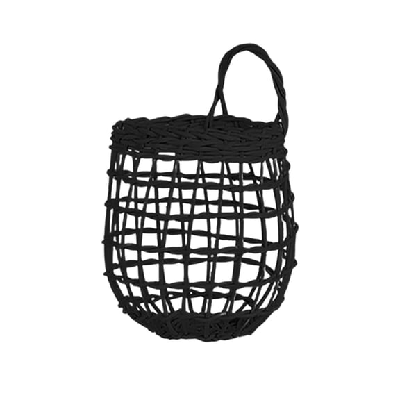 Vintage Woven Hanging Basket Multifunctional Wall-Mounted Storage Container，Woven Hanging Basket Water Hyacinth Wicker Wall Basket Handmade Flower Baskets， for Home Garden Farmhouse(Black)
