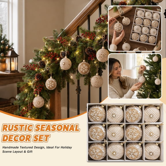 Vintage Woven Hanging Ornaments Decorative Rope Ball Set for Easter Decorations Home Wedding Party Rustic Style Table Centerpiece Seasonal Decor Gifts