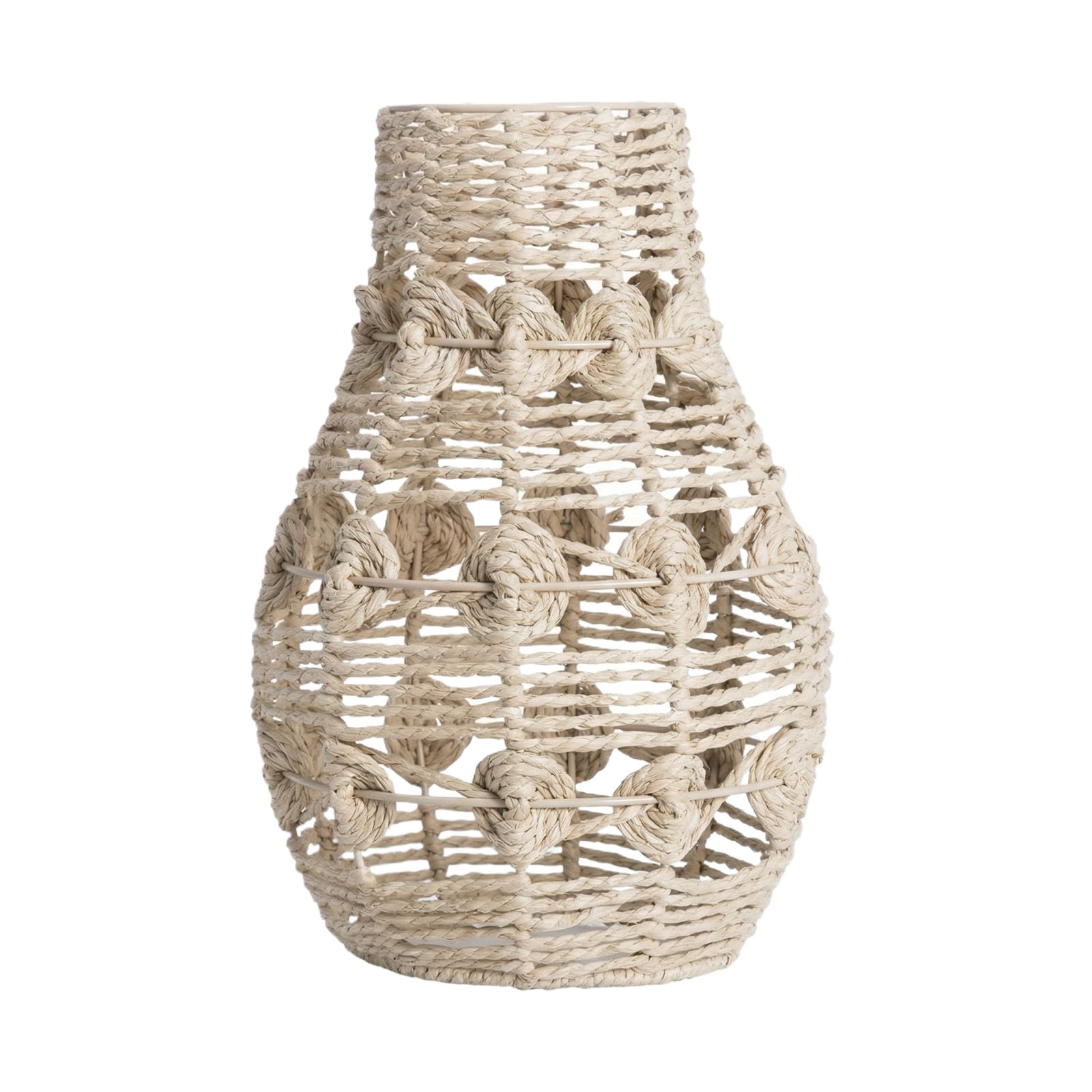 Vintage Woven Rattan Lamp Shade, 11.4in Basket Ceiling Light Cover, Handcrafted Pendant Lighting Guard, Decorative Natural Texture Shade for Home Office Decor