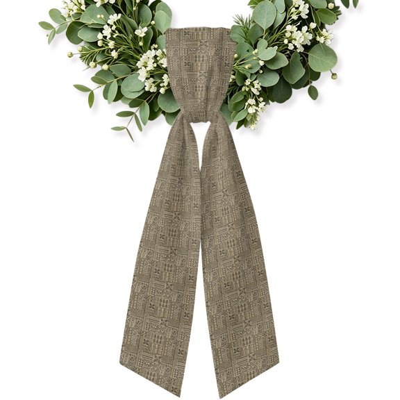 Vintage Wreath Sash for Front Door, Western Rustic Tribal Simple Pattern Brown Wreath Bow Accent for Fall Christmas Holiday Door Decor, Ribbon Sash for Wreaths, Porch Home Decoration