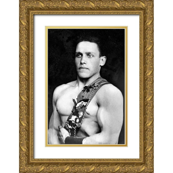 Vintage Wrestler 11x14 Gold Ornate Wood Framed with Double Matting Museum Art Print Titled - Russian Wrestler with Medals