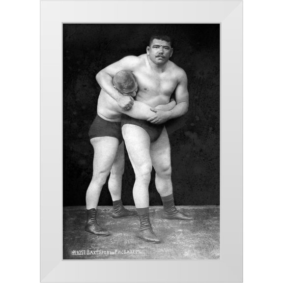 Vintage Wrestler 11x14 White Modern Wood Framed Museum Art Print Titled - Wrestling Headlock