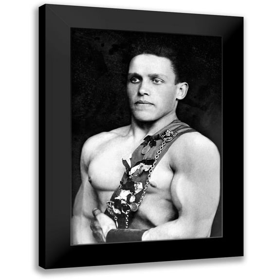 Vintage Wrestler 17x24 Black Modern Framed Museum Art Print Titled - Russian Wrestler with Medals