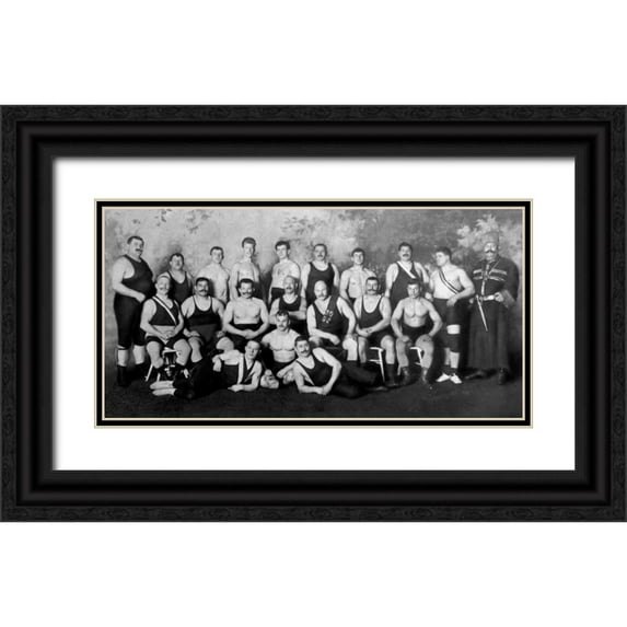 Vintage Wrestler 18x11 Black Ornate Wood Framed with Double Matting Museum Art Print Titled - Russian Wrestling Team