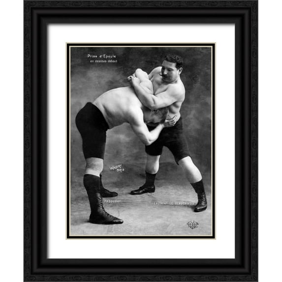 Vintage Wrestler 19x24 Black Ornate Wood Framed with Double Matting Museum Art Print Titled - Prise dEpaule en Dessous Debout