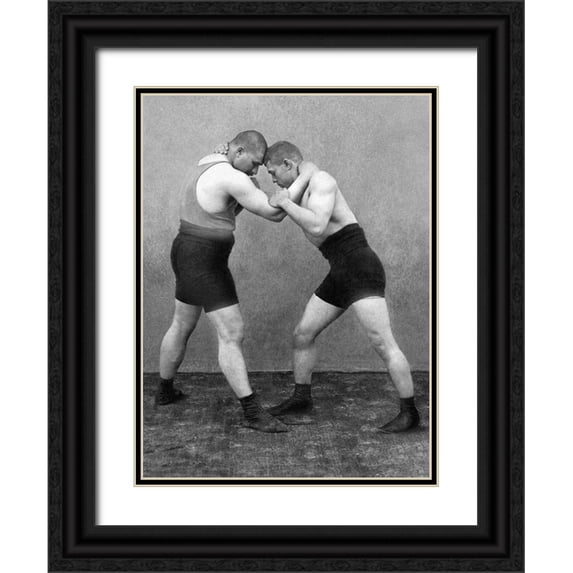 Vintage Wrestler 19x24 Black Ornate Wood Framed with Double Matting Museum Art Print Titled - Wrestling Hold