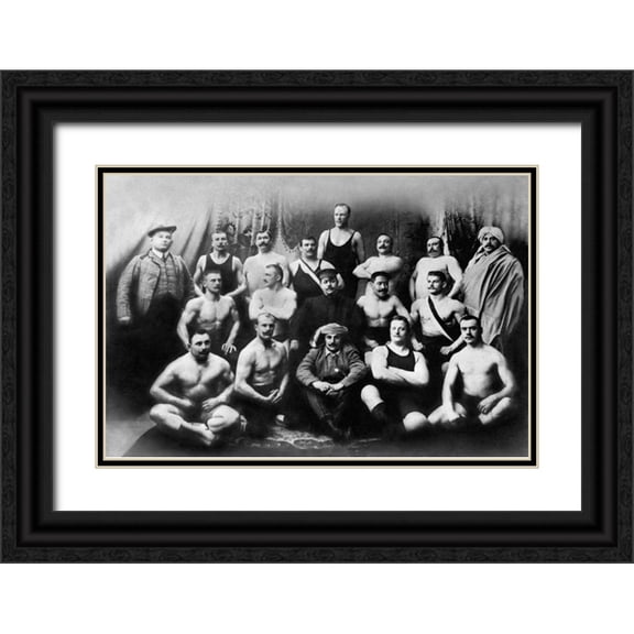 Vintage Wrestler 24x17 Black Ornate Wood Framed with Double Matting Museum Art Print Titled - Group of Russian Wrestlers