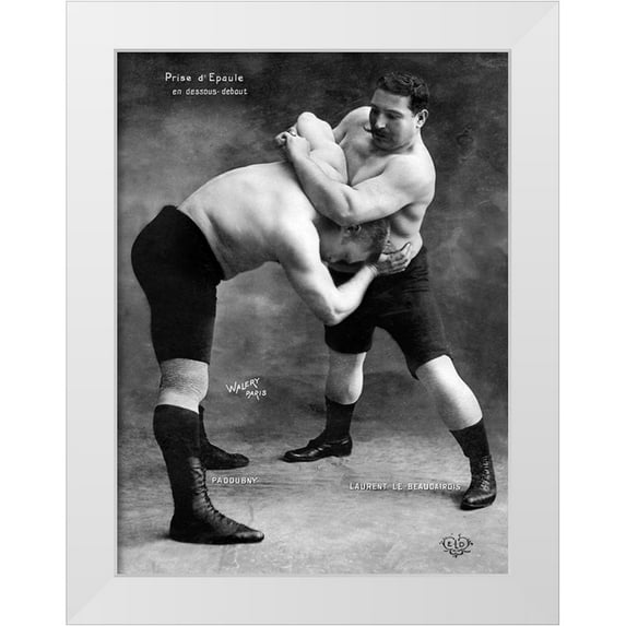 Vintage Wrestler 25x32 White Modern Wood Framed Museum Art Print Titled - Prise dEpaule en Dessous Debout