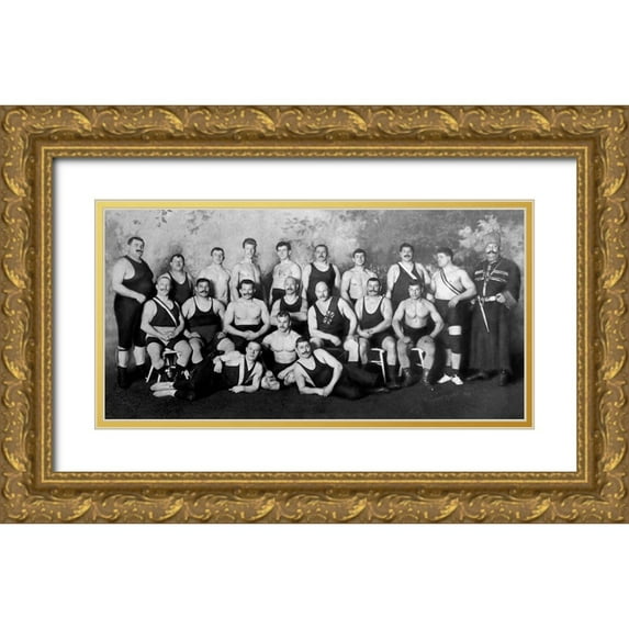 Vintage Wrestler 32x18 Gold Ornate Wood Framed with Double Matting Museum Art Print Titled - Russian Wrestling Team