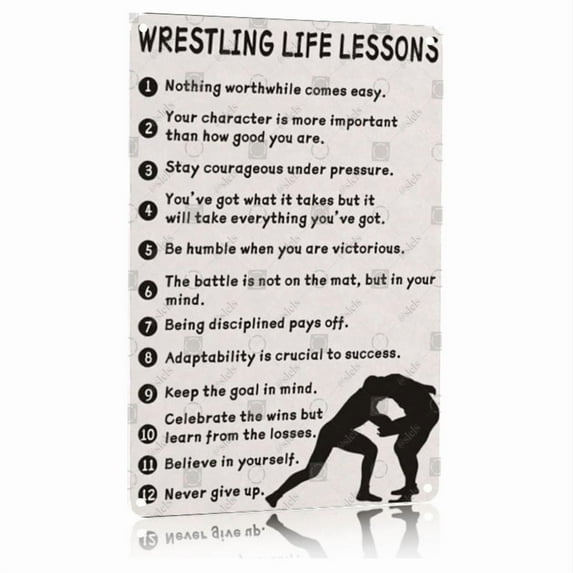 Vintage Wrestling Motivational Metal Sign 8x12 Inch Aluminum Inspirational Wall Art Decor with 12 Life for Sports Gym Lounge College Dorms Bedroom Home Office Man Cave