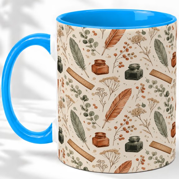 Vintage Writing Accent Mug, 11oz Ceramic Coffee Cup for Writers