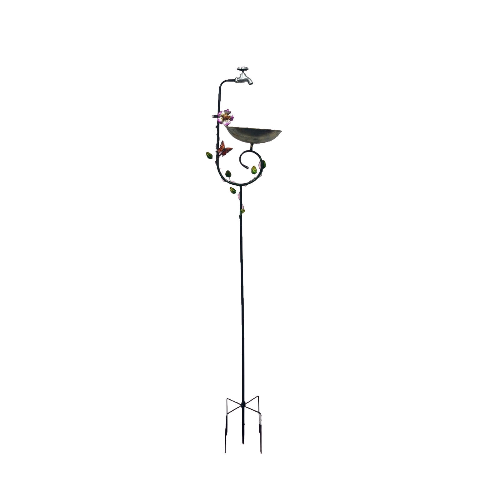 Vintage Wrought Iron Bird Bath and Feeder for Outdoor Garden and Courtyard Decoration