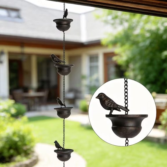 Vintage Wrought Iron Bird Rain Chain, Rustproof Metal Drain Decor for Outdoor Eaves