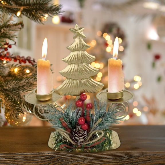 Vintage Wrought Iron Candle Holder for Christmas Decor, Indoor Outdoor Tealight Pillar Candle Holder, Festive Tabletop Fireplace Mantel Holiday Decoration