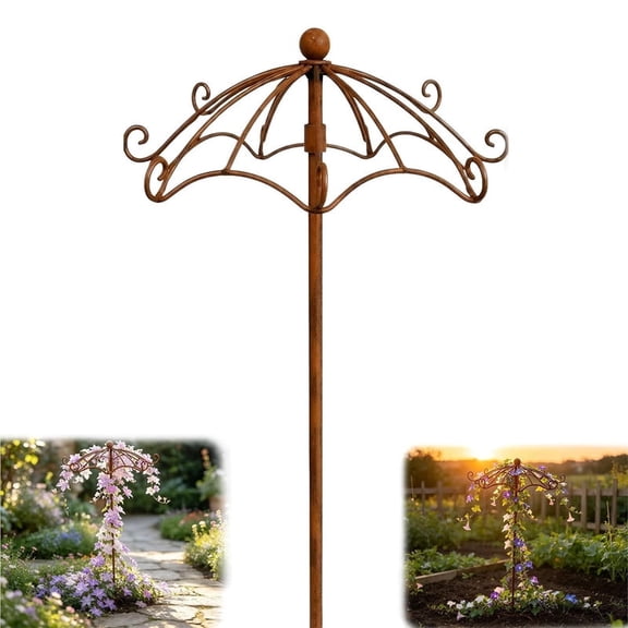 Vintage Wrought Iron Umbrella Garden Trellis,Sturdy Rustproof Vertical Stake, Decorative Metal Plant Support for Climbing Vines and Clematis Roses (L)