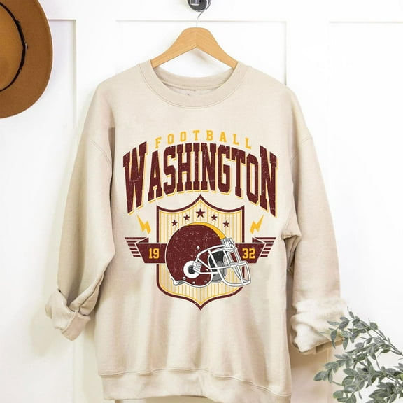 Vintage Wshington Est 1932 Football Crewneck Sweatshirt, Game Day Shirt,Sand Color,Size M
