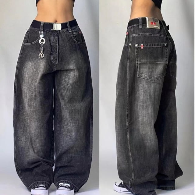 Vintage Y2k Baggy Black Jeans Retro Harajuku Hip Hop Wide Vintage Y2k Baggy Black Jeans Retro Harajuku Hip Hop Wide