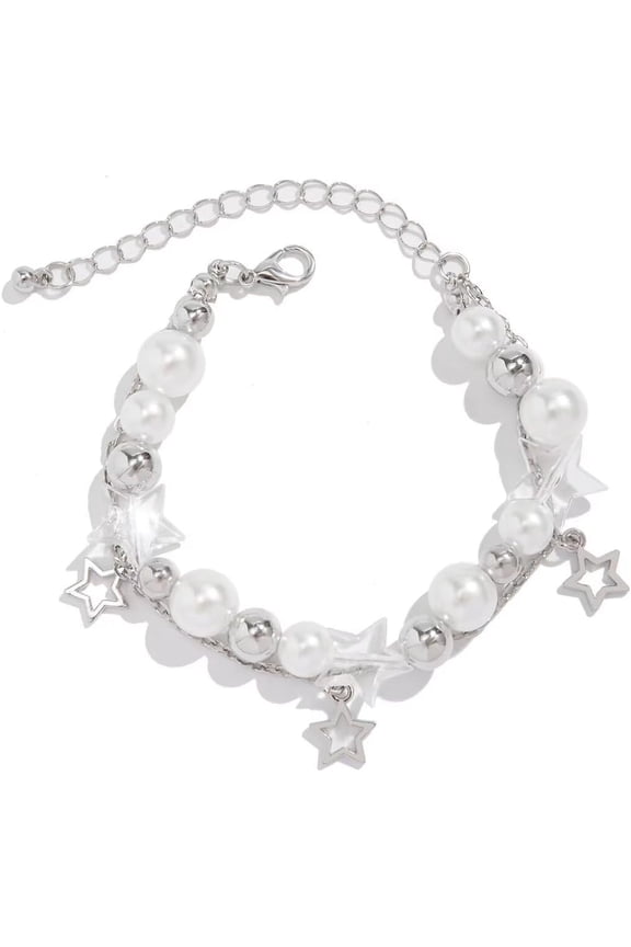 Vintage Y2k Star Pearl Heart Beaded Chain Lightweight Punk Bracelet