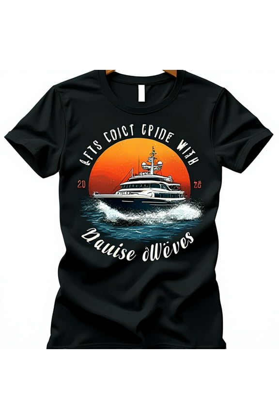 Vintage Yacht Sunset Black T-Shirt Cruise the Waves Graphic Tee Size S XXL
