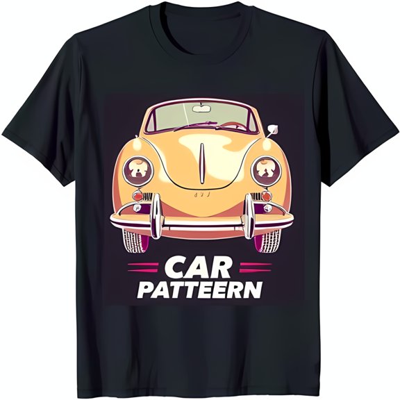 Vintage Yellow Car Graphic Black T-Shirt with 'CAR PATTEERN' Design