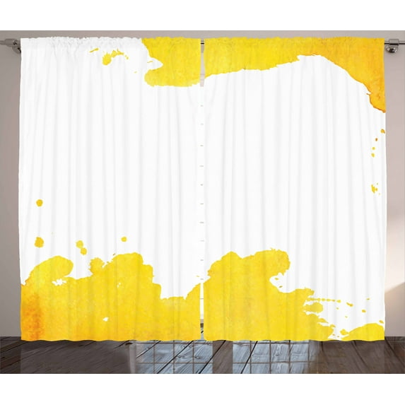 Ambesonne Vintage Yellow Curtains 2 Panel Set, Watercolor Stain, 108" x 63", Yellow White
