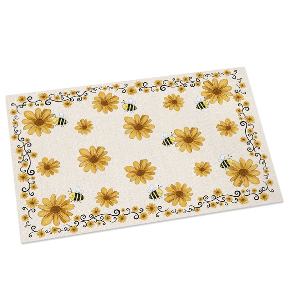 Vintage Yellow Daisy Door Mat 16x24 Inch Bee Rustic Farmhouse Wildflowers Floral Entryway Rug with Non-Slip Rubber, Front Door Mat Indoor Floor Mats for Living Room Bathroom Bedroom Home Office