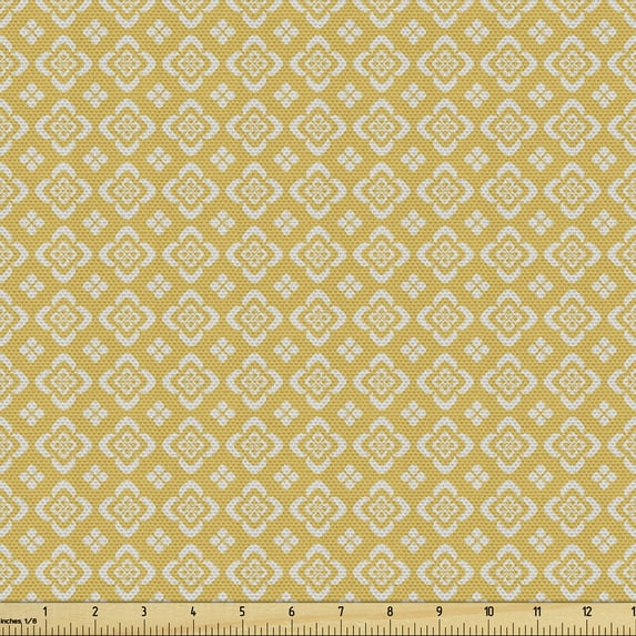 Ambesonne Vintage Yellow Fabric by the Yard Upholstery, Botany Antique Motif, 3 Yards, Marigold White