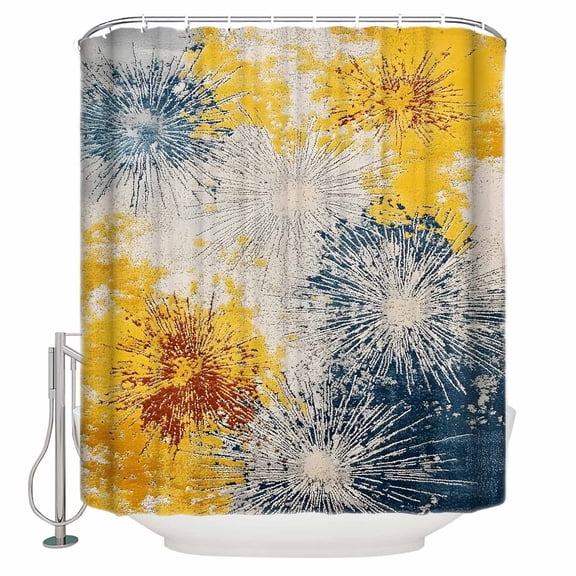 Vintage Yellow Firework Bathroom Shower Curtains with 12 Hooks Polyester Waterproof Shower Curtain for Stalls and Bathtubs Modern Abstract Rt Smear Decorative Bathroom Privacy Curtain 66x72 Inches
