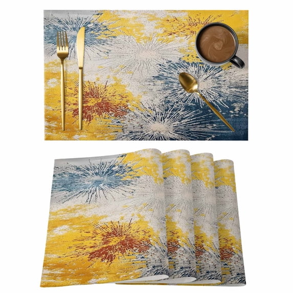 Vintage Yellow Firework Placemats Set of 12 Modern Abstract Rt Smear Place Mats Indoor Wipeable Table Mats Washable Cloth Dining Table Placemats for Kitchen Holiday Party Home Decor 13x19 Inch