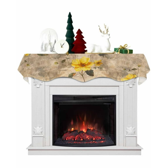 Vintage Yellow Floral Fireplace Mantel Scarf Table Runner, Spring Summer Botanical Winter Garland Mantel Top Tablerunners Dresser Scarves Cover Decorations for Windows Party Living Room 70''x17''