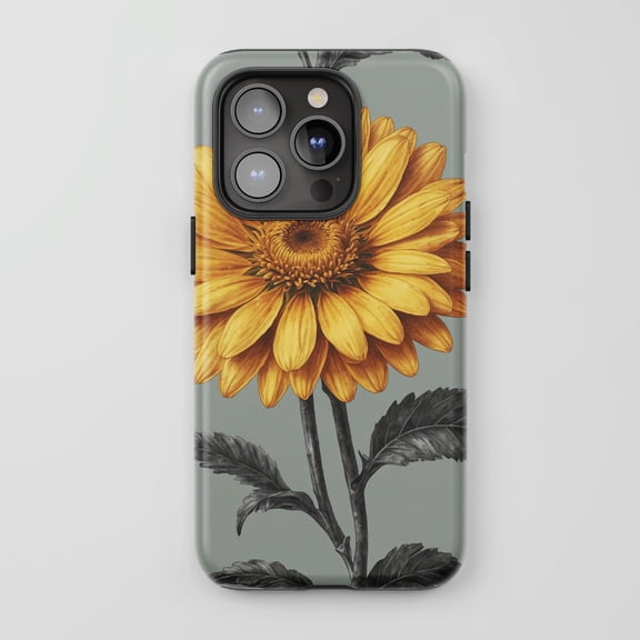 Vintage Yellow Flower For All iPhone Series Protective Phone Case Botanical Art Sage Green
