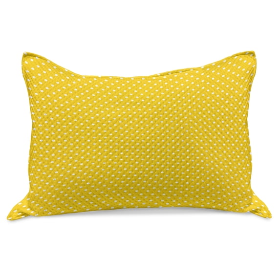 Vintage Yellow Knitted Quilt Pillowcover, Traditional Polka Dot Pattern Traditional European Spotty Retro Design, Standard King Size Pillow Cover for Bedroom, 30" x 20", Yellow and White, by Ambesonne