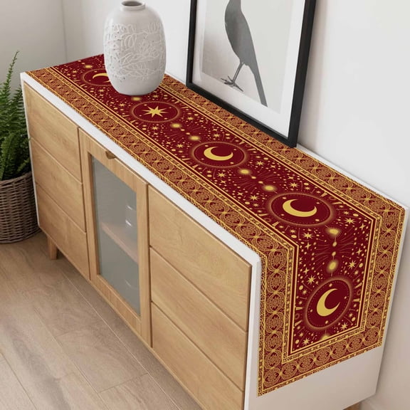 Vintage Yellow Moon Star Table Runner 70 Inches Long,Kitchen Dining Tablerunners Boho Traditional Style Linen Table Runners Dresser Scarves for Home Dinner Wedding Holiday Party Decor