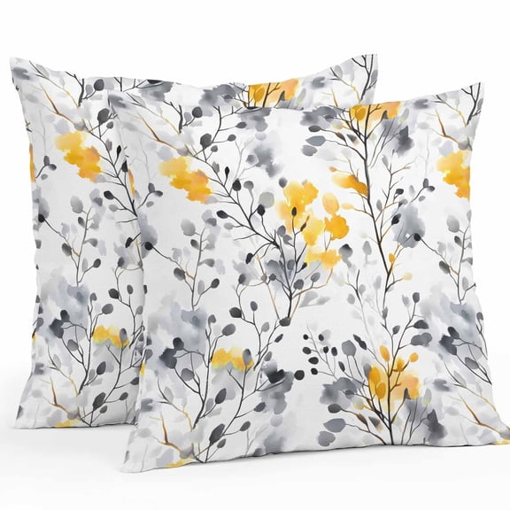 Vintage Yellow Outdoor Pillow Covers Pack of 2 Gray Wildflowers Leaves Abstract Botanical Waterproof Throw Pillow Covers Decorative Cushion Cases for Patio Garden Tent Balcony Couch 16x16 inch