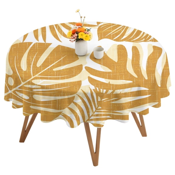 Vintage Yellow Palm Leaves Round Tablecloth 54 inches Tropical Botanical Minimalist Modern Waterproof Oil-Proof Table Cloth Round Table Cover for Holiday Party Picnic Dinner Decor Indoor Outdoor Use