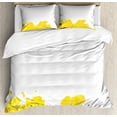 thumbnail image 1 of Vintage Yellow Queen Size Duvet Cover Set, White Background with Grunge Looking Watercolor Stains Artistic Design, Decorative 3 Piece Bedding Set with 2 Pillow Shams, Yellow and White, by Ambesonne, 1 of 3