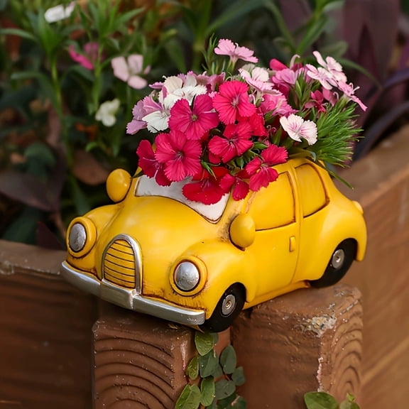 Vintage Yellow Resin Car Planter Decor, Versatile Planter for Small PlantsTruck Outdoor Garden Decor, Decorative Tabletop Storage, Farmhouse Pickup Truck Planter for Garden Home Holiday Decor