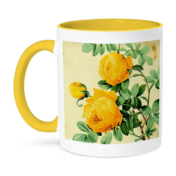 3dRose, Vintage Yellow Roses Digital Art, 11oz Two-Tone Yellow Mug