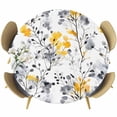 thumbnail image 1 of Vintage Yellow Round Fitted Table Cover Gray Wildflowers Leaves Abstract Botanical Waterproof Table Cloth with Elastic Edge Wipeable Tablecloth for Picnic Camping Party Fits 36"-44" Diameter, 1 of 8