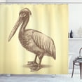 thumbnail image 1 of Vintage Yellow Shower Curtain, Hand Sketch Style Pelican Bird Wildlife Inspired Animal Artwork, Fabric Bathroom Set with Hooks, 69W X 84L Inches Extra Long, Pale Yellow Brown, by Ambesonne, 1 of 3